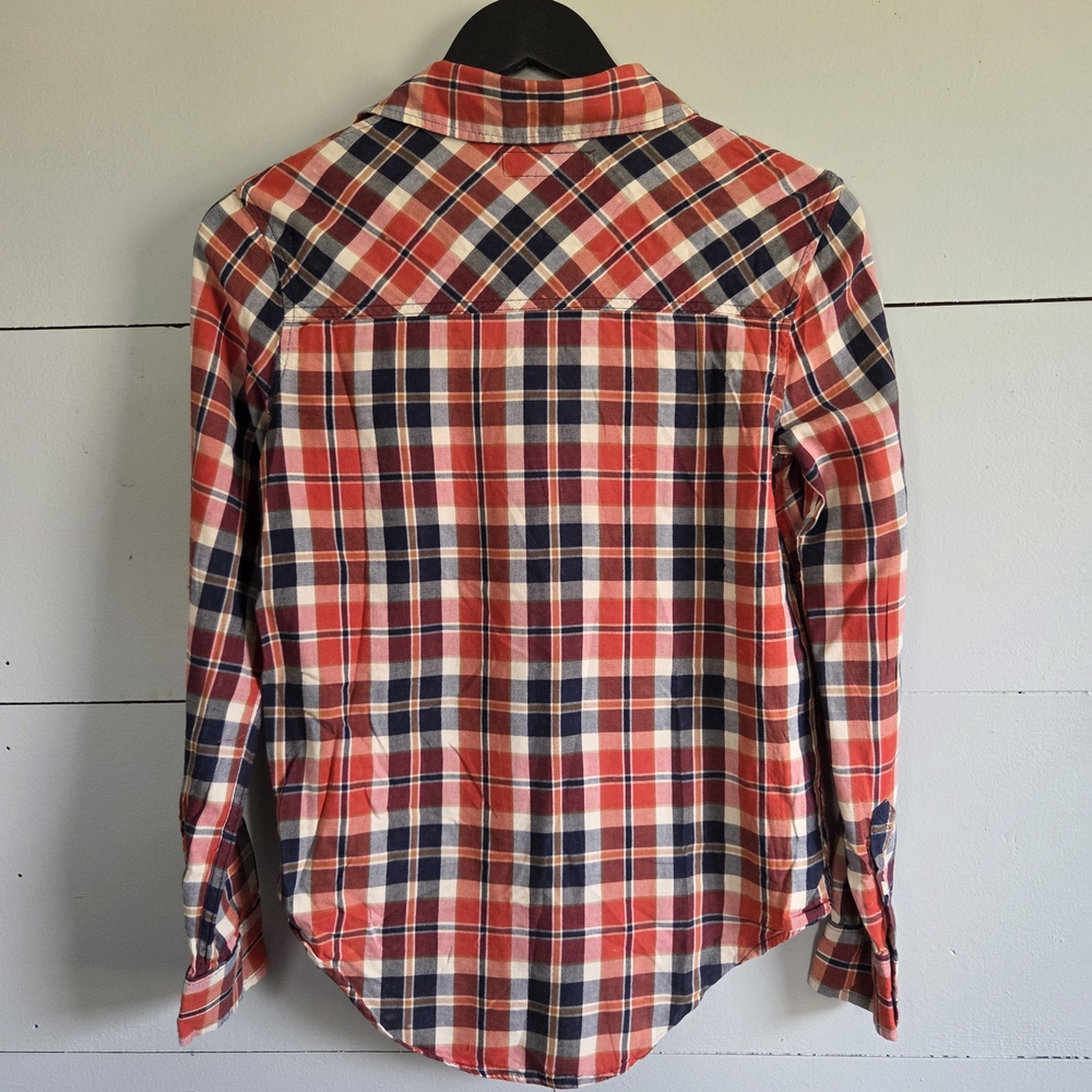 Aeropostale Red and Navy Plaid Women's Button Down Shirt - Picture 2 of 6